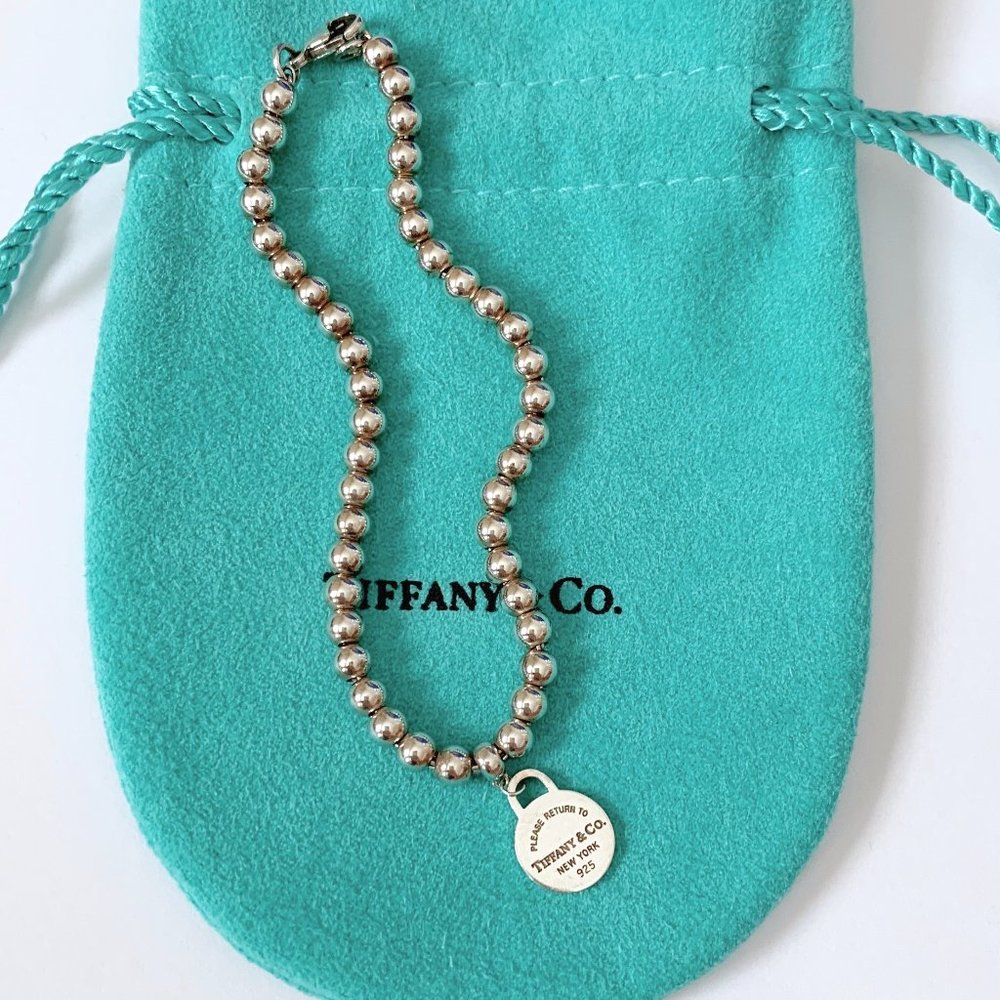 Tiffany & Co. Silver Round Tag Mini Bead Bracelet